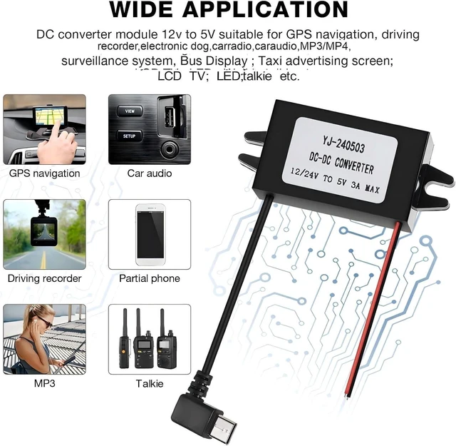 Alt view image 6 of 7 - Weewooday 2 Pack 12V to 5V DC Converter, 3A 15W Right Angle Type-C Buck Module Voltage Regulator, Car Power Adapter for GPS Dash Cam Car Radio Walkie Talkie Surveillance Camera LED DVR