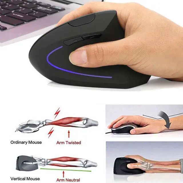 Alt view image 2 of 7 - Jicheng 2.4G Wireless Vertical Mouse Ergonomic Optical Mice w/ 6 Buttons 3 Adjustable DPI 800/1200/1600 Levels for Laptop, Mac, PC