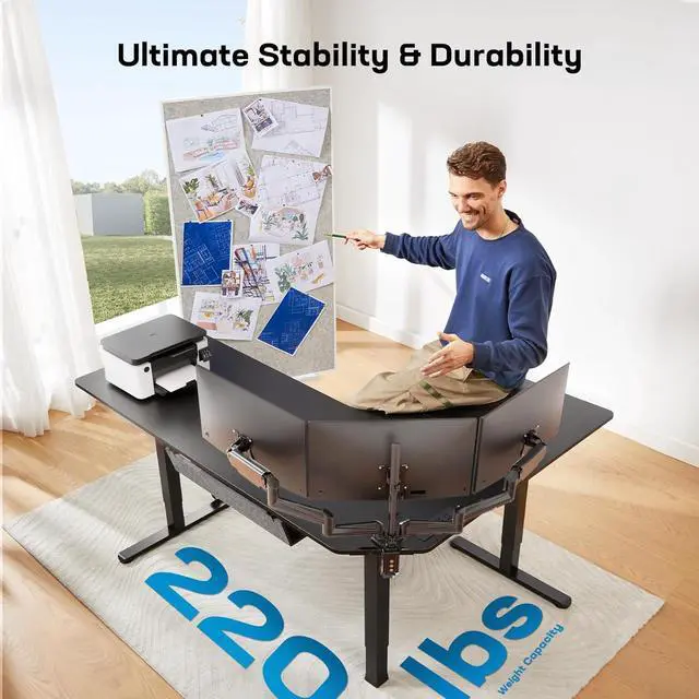 Alt view image 4 of 7 - 63 Dual Motor L-Shaped Standing Desk, Built-in Power Outlets, Electric Height Adjustable Corner Computer Desk, Large Power Strip Holder, Sit Stand Up Desk with 3 Preset Heights, Black