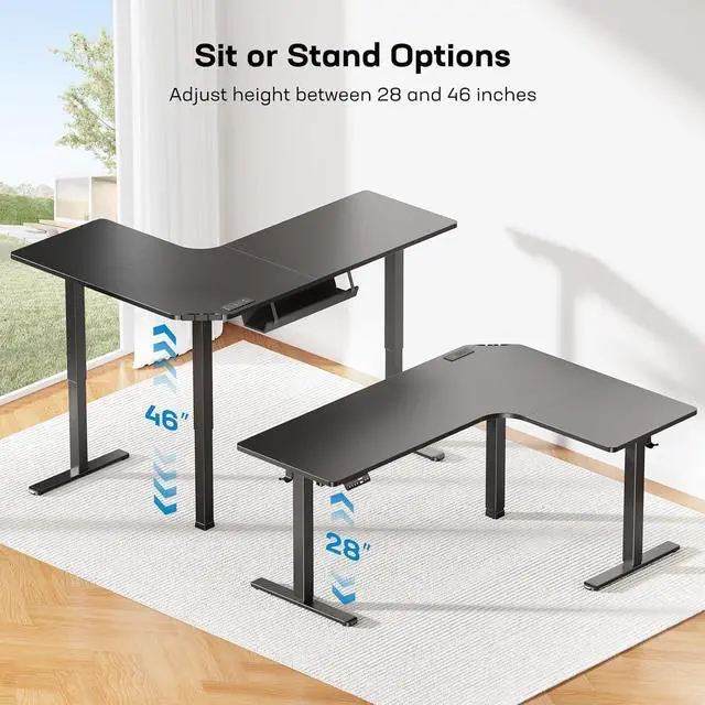 Alt view image 7 of 7 - 63 Dual Motor L-Shaped Standing Desk, Built-in Power Outlets, Electric Height Adjustable Corner Computer Desk, Large Power Strip Holder, Sit Stand Up Desk with 3 Preset Heights, Black