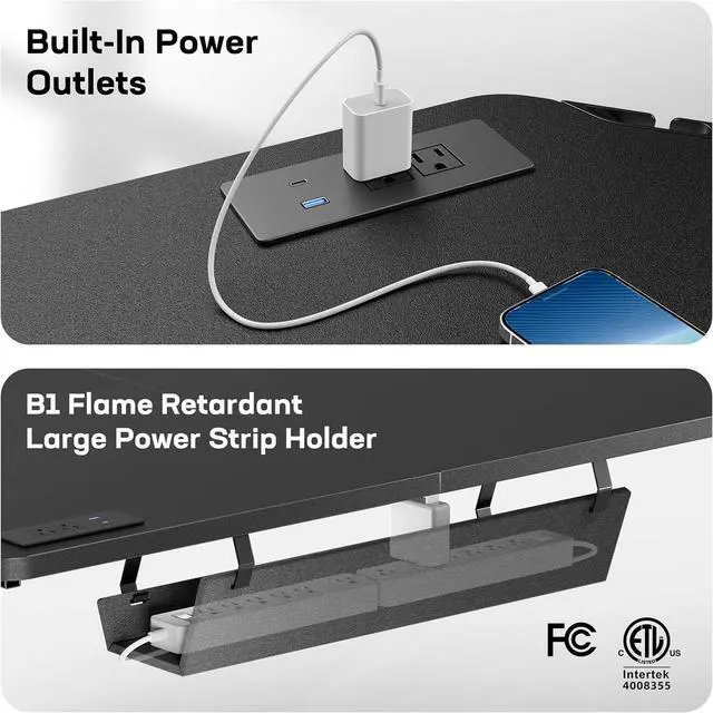 Alt view image 5 of 7 - 63 Dual Motor L-Shaped Standing Desk, Built-in Power Outlets, Electric Height Adjustable Corner Computer Desk, Large Power Strip Holder, Sit Stand Up Desk with 3 Preset Heights, Black