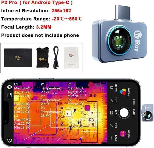 Alt view image 3 of 7 - InfiRay P2 Pro Thermal Camera for Android USB Type C Thermal Imaging Camera +Magnetic Macro lens