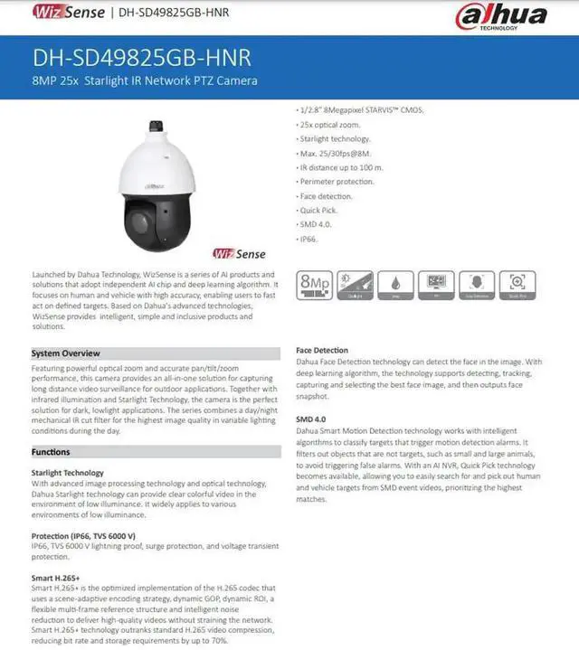 Alt view image 4 of 7 - US DA,HUA OEM SD49825GB-HNR 8MP 25x Starlight Auto Tracking PTZ IP Camera Outdoor
