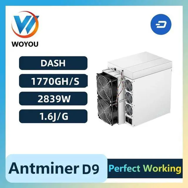 Main image of Antminer D9 (1770Gh) from Bitmain mining X11 algorithm with a maximum hashrate of 1.77Th/s for a power consumption of 2839W