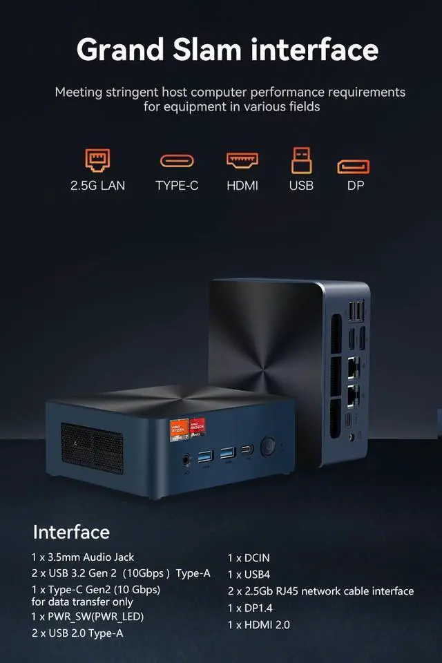 Alt view image 2 of 7 - BREN7P Mini PC AMD Ryzen 7 7840HS 5.1GHz, 64GB DDR5 RAM, 512GB PCIe 4.0 SSD Desktop Compute, Triple 4K Display, WiFi 6 BT5.2 W-11