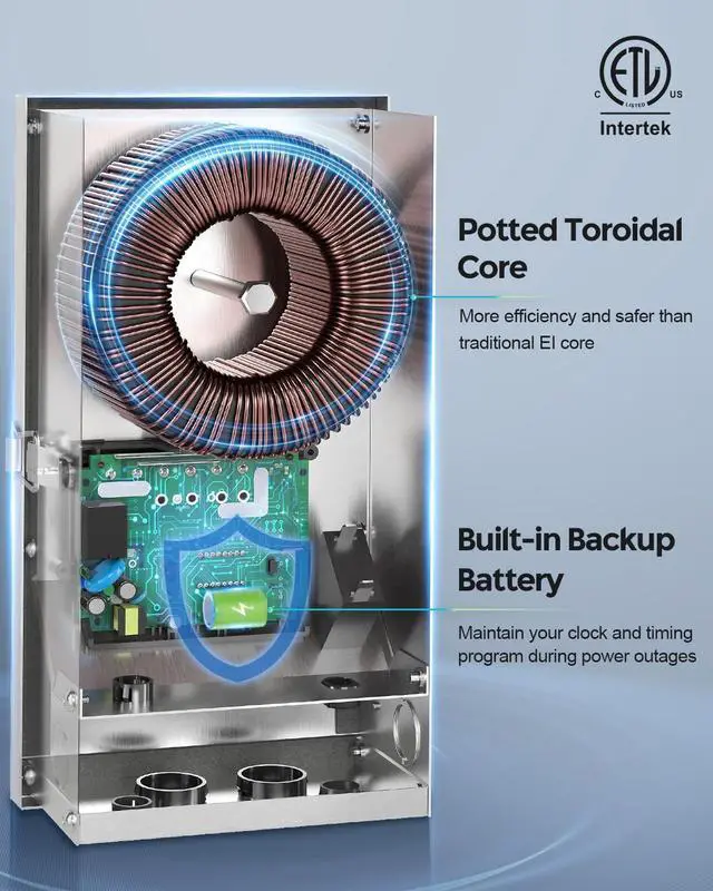 Alt view image 3 of 7 - 300W Landscape Transformer (12V/15V AC), Outdoor Low Voltage Transformers for Landscape Lighting, Detachable Photocell Sensor & Digital Timer, Stainless Steel, ETL Listed