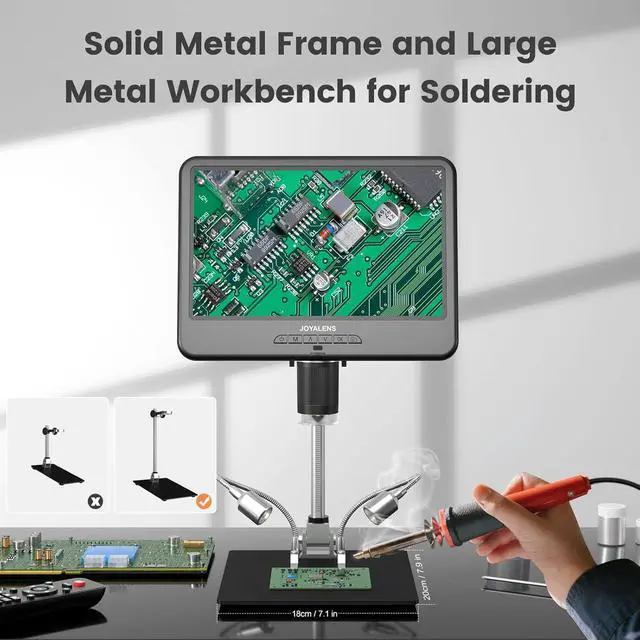 Alt view image 3 of 7 - JL210 10.1'' Digital Microscope for Adults, Coin Magnifier Microscopes Full View for Error Coins, Soldering Electronics Microscopes Camera, 8 LED, 12.6" Metal Stand, PC View, 32GB