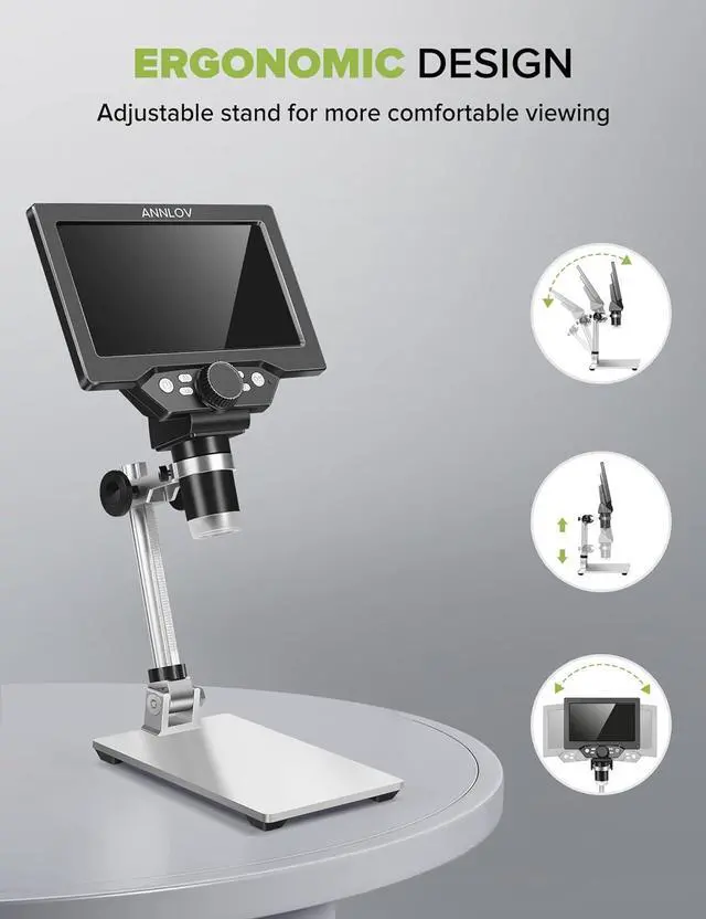 Alt view image 4 of 7 - LCD Digital Microscope ANNLOV 1200X Maginfication 1080P Coin Microscope with Metal Stand,12MP Ultra-Precise Focusing Video Camera for Kids Adults,8 LED Fill Lights Windows/Mac Compatible