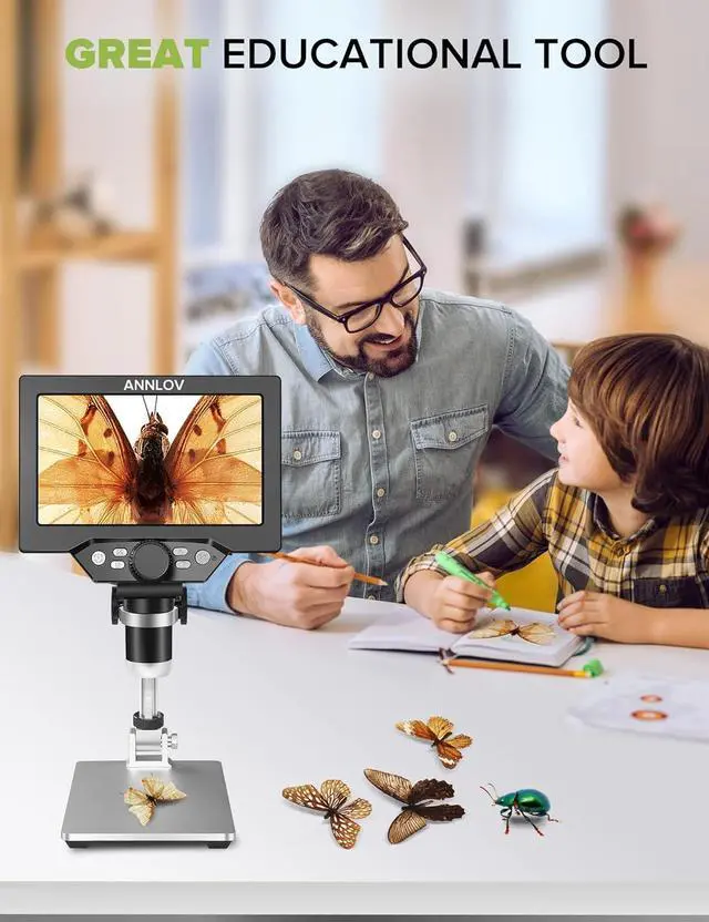Alt view image 7 of 7 - LCD Digital Microscope ANNLOV 1200X Maginfication 1080P Coin Microscope with Metal Stand,12MP Ultra-Precise Focusing Video Camera for Kids Adults,8 LED Fill Lights Windows/Mac Compatible
