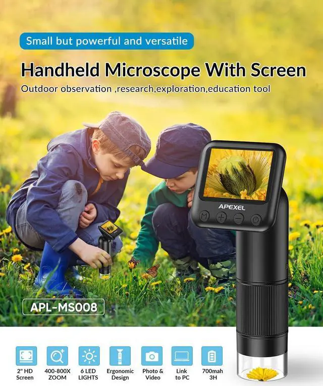 Alt view image 5 of 7 - Digital Microscope, 800X HD Digital Microscope for Adults, with 2" LCD Screen Pocket Microscope for Kids, USB Lab Handheld Digital Microscopes Equipment, with 32GB SD Card
