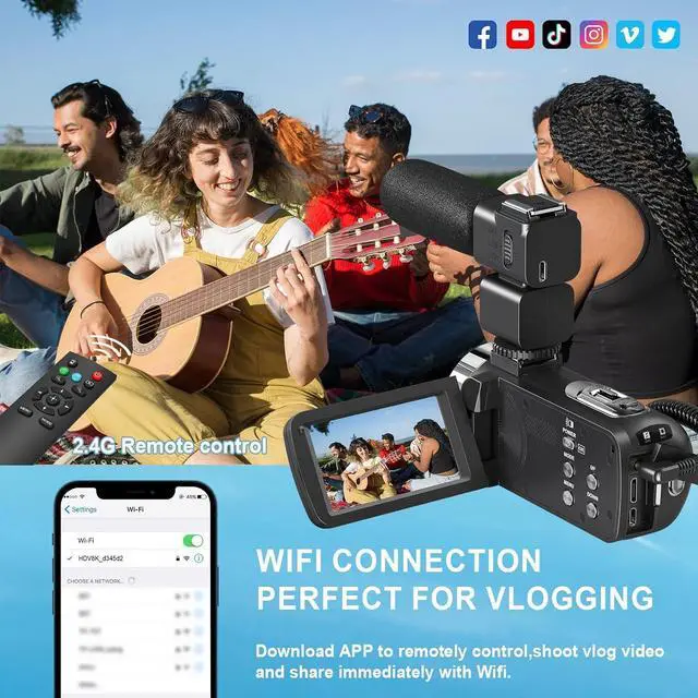 Alt view image 6 of 7 - 8K 64MP Camcorder Video Camera 18X Digital Zoom YouTube Vlogging Camera Webcam IR Night Vision WiFi 3.0Touch Screen Camcorders with Microphone, 32G SD Card, Remote Control and 2 Batteries