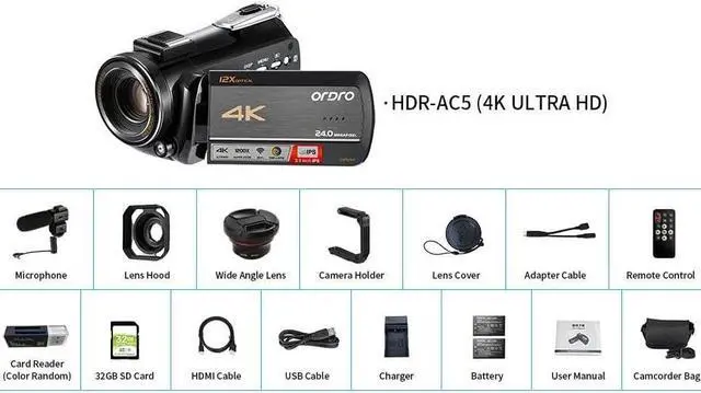 Alt view image 7 of 7 - 4K Video Camera Camcorder, AC5 4K Ultra HD Camcorder w/12x Optical Zoom 100x ligent Zoom for Vlogging, WiFi UHD Camcorder 3.1" IPS Touch Screen w/Mic Wide Angle Lens