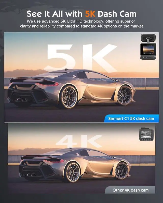Alt view image 5 of 7 - Sarmert C1 5K Dash Cam Front - Built-in GPS and 5G WiFi, Sony STARVIS Sensor, HDR Night Vision Car Camera, 5K/4K/2.5K UHD Dash Camera for Cars, Loop Recording, WDR, G-Sensor, 24H Parking Mode