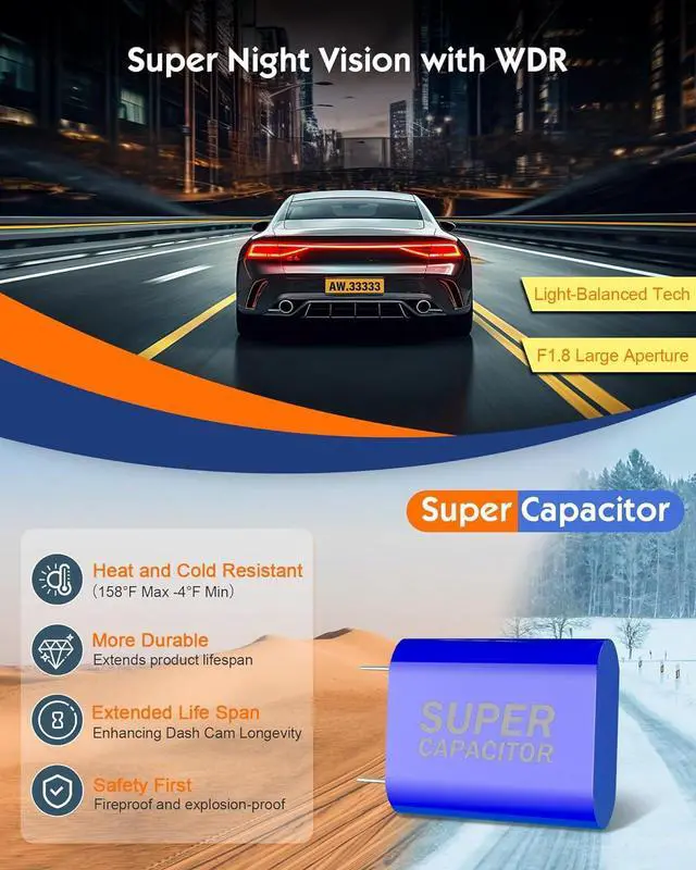 Alt view image 7 of 7 - Sarmert C1 5K Dash Cam Front - Built-in GPS and 5G WiFi, Sony STARVIS Sensor, HDR Night Vision Car Camera, 5K/4K/2.5K UHD Dash Camera for Cars, Loop Recording, WDR, G-Sensor, 24H Parking Mode