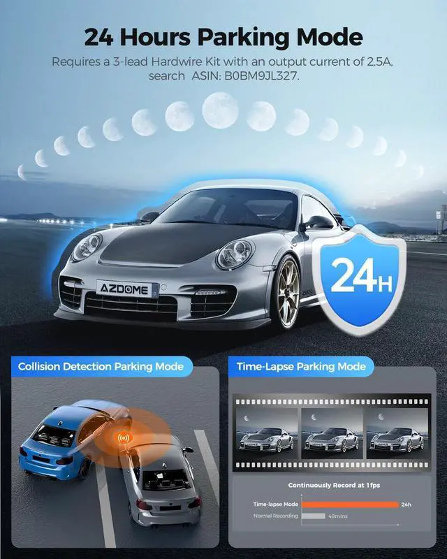 Alt view image 5 of 7 - AZDOME 5K 3 Channel Dash Cam, Free 64GB Card, 4" Touchscreen Car Camera, 5G WiFi GPS Dashcam Front and Rear Inside 4K+1080P+1080P, IR Night Vision Driving Recorder, G-Sensor Parking Mode (M580)