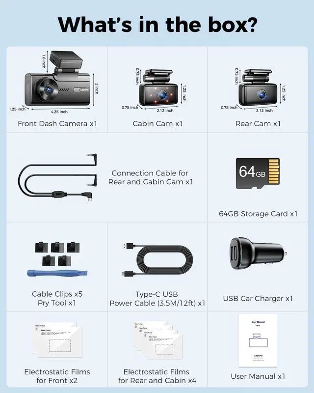 Alt view image 6 of 7 - AZDOME 5K 3 Channel Dash Cam, Free 64GB Card, 4" Touchscreen Car Camera, 5G WiFi GPS Dashcam Front and Rear Inside 4K+1080P+1080P, IR Night Vision Driving Recorder, G-Sensor Parking Mode (M580)