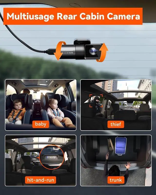 Alt view image 5 of 7 - N5 4 Channel WiFi 360° All Sides Dash Cam, STARVIS 2 IR Night Vision, 2.7K+1080P*3 Front Rear Inside Dashcam, Voice Control, GPS, 24 Hours Buffered Parking Mode Dash Camera, Support 512GB Max
