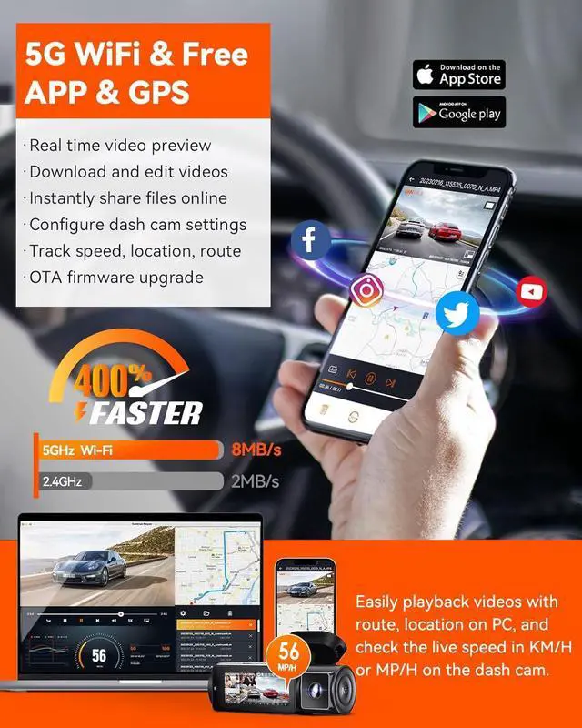 Alt view image 6 of 7 - N5 4 Channel WiFi 360° All Sides Dash Cam, STARVIS 2 IR Night Vision, 2.7K+1080P*3 Front Rear Inside Dashcam, Voice Control, GPS, 24 Hours Buffered Parking Mode Dash Camera, Support 512GB Max