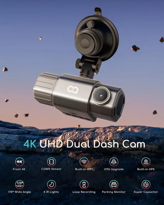 Alt view image 2 of 7 - COOAU 4K Dual Dash Cam, Built-in GPS Wi-Fi, 2.5K+1080P Dash Cam Front and Inside with Infrared Night Vision, Dash Camera with Parking Mode, Loop Recording, Support 256GB Max