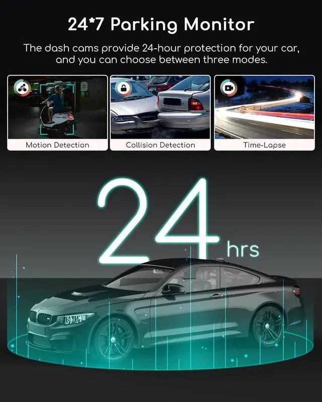 Alt view image 7 of 7 - COOAU 4K Dual Dash Cam, Built-in GPS Wi-Fi, 2.5K+1080P Dash Cam Front and Inside with Infrared Night Vision, Dash Camera with Parking Mode, Loop Recording, Support 256GB Max