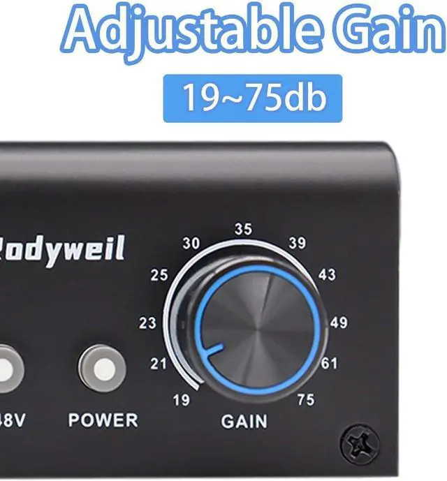 Alt view image 2 of 6 - Mic Preamp with 19~75db Adjustable Gain Boost Balaneced Line Out and 48V for Dynamic, Condenser,Ribbon Microphone, Audio Interface, Audio Mixer