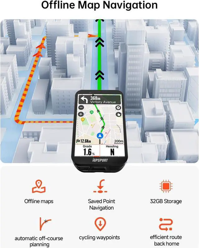 Alt view image 3 of 7 - iGS800 Bike Computer Touchscreen, 3.5'' Offline MAP Navigation WiFi Bluetooth ANT+ Smart GPS Cycling Computer 32GB IPX7 Waterproof