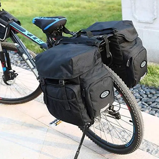 Alt view image 2 of 7 - 50L Bike Panniers, Waterproof Bicycle Commuting Bag Saddle Bags with Rain Cover, Bike Rear Seat Bag Carrier with Reflective Trim, Cycling Organizer for Width Less Than 7 inches Rack (Black)