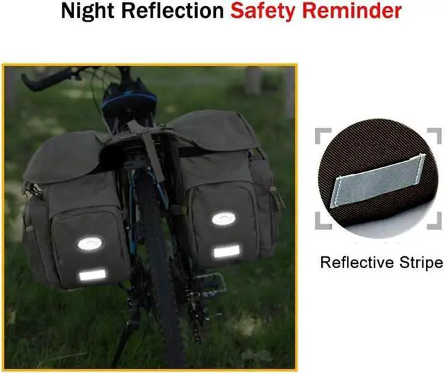 Alt view image 6 of 7 - 50L Bike Panniers, Waterproof Bicycle Commuting Bag Saddle Bags with Rain Cover, Bike Rear Seat Bag Carrier with Reflective Trim, Cycling Organizer for Width Less Than 7 inches Rack (Black)