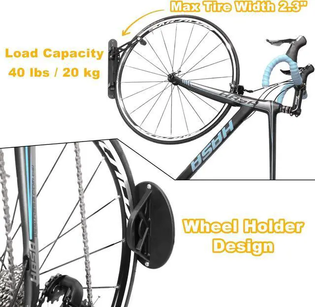 Alt view image 4 of 7 - Bike Swivel Wall Hanger with Rear Wheel Pad Stopper - Adjustable & Foldable Indoor Storage Hook Organizer - Safe & Secure for Storing MTB, Road Bicycles in Garage or Home - 2 Pack