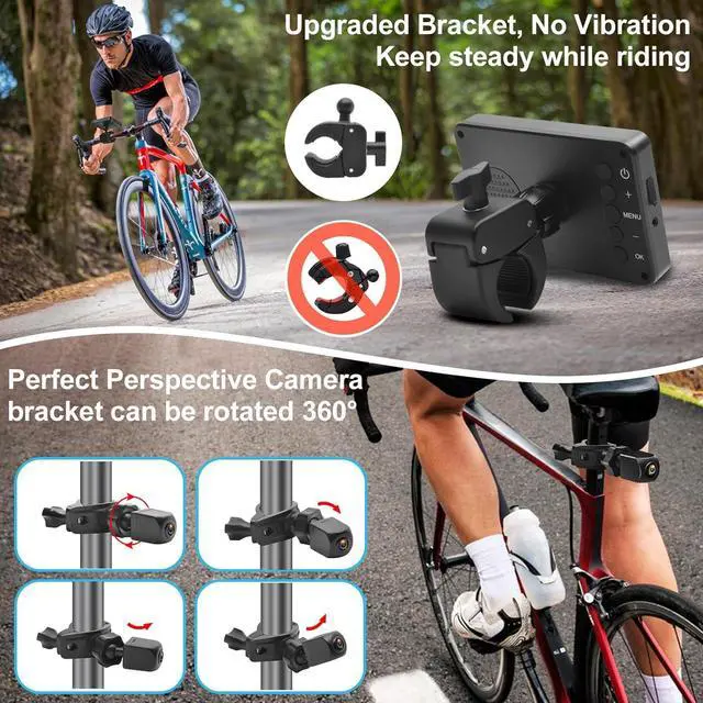 Alt view image 3 of 7 - PARKVISION Bike Rear View Mirror,1080P AHD Bicycle Rear View Camera with 4.3''Screen,360°Rotatable Bracket, 5000mAh Battery Bike Handlebar Mirror with 110°Appropriate Angle for Most Bikes