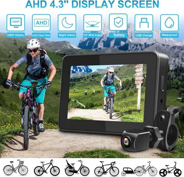 Alt view image 5 of 7 - PARKVISION Bike Rear View Mirror,1080P AHD Bicycle Rear View Camera with 4.3''Screen,360°Rotatable Bracket, 5000mAh Battery Bike Handlebar Mirror with 110°Appropriate Angle for Most Bikes