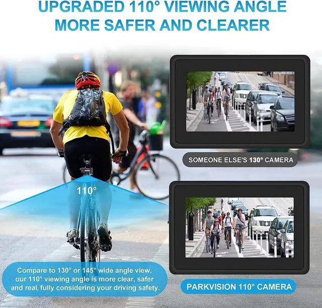 Alt view image 4 of 7 - PARKVISION Bike Rear View Mirror,1080P AHD Bicycle Rear View Camera with 4.3''Screen,360°Rotatable Bracket, 5000mAh Battery Bike Handlebar Mirror with 110°Appropriate Angle for Most Bikes