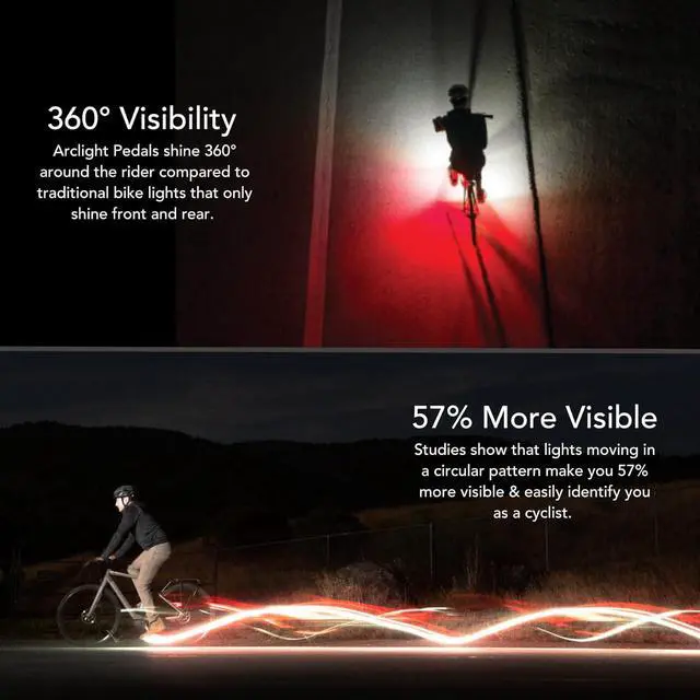 Alt view image 2 of 6 - ARCLIGHT PRO Flat Bicycle Pedals with LED Lights, Auto On-Off, 36+ hr Battery, USB Rechargeable, Weatherproof, Aluminum Bike Pedal 9/16in Steel Spindle and Traction Pins  Black -