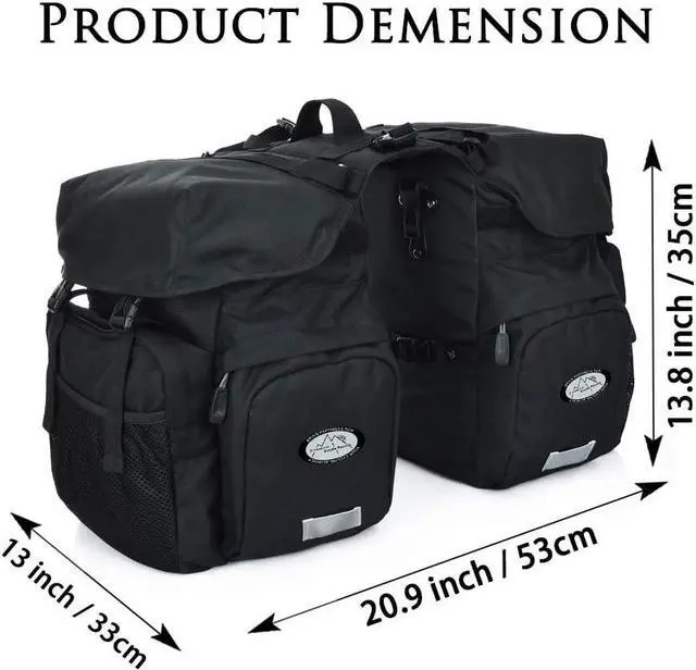 Alt view image 3 of 7 - 50L Bike Panniers, Waterproof Bicycle Commuting Bag Saddle Bags with Rain Cover, Bike Rear Seat Bag Carrier with Reflective Trim, Cycling Organizer for Width Less Than 7 inches Rack (Black)