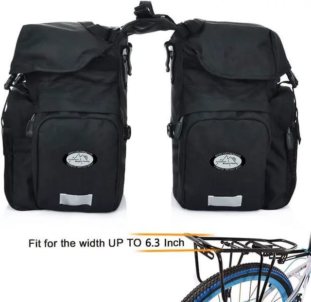 Alt view image 4 of 7 - 50L Bike Panniers, Waterproof Bicycle Commuting Bag Saddle Bags with Rain Cover, Bike Rear Seat Bag Carrier with Reflective Trim, Cycling Organizer for Width Less Than 7 inches Rack (Black)