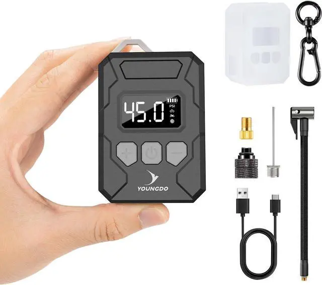 Main image of 150PSI Mini Bike Pump, YOUNGDO Bicycle Tire Inflator with Digital Pressure Gauge, Auto Stop Type-C Function Electric Bike Air Pump with Presta and Schrader Valve for Bicycle, Motorcycle and Ball