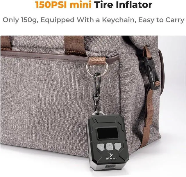 Alt view image 2 of 7 - 150PSI Mini Bike Pump, YOUNGDO Bicycle Tire Inflator with Digital Pressure Gauge, Auto Stop Type-C Function Electric Bike Air Pump with Presta and Schrader Valve for Bicycle, Motorcycle and Ball