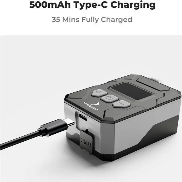 Alt view image 3 of 7 - 150PSI Mini Bike Pump, YOUNGDO Bicycle Tire Inflator with Digital Pressure Gauge, Auto Stop Type-C Function Electric Bike Air Pump with Presta and Schrader Valve for Bicycle, Motorcycle and Ball