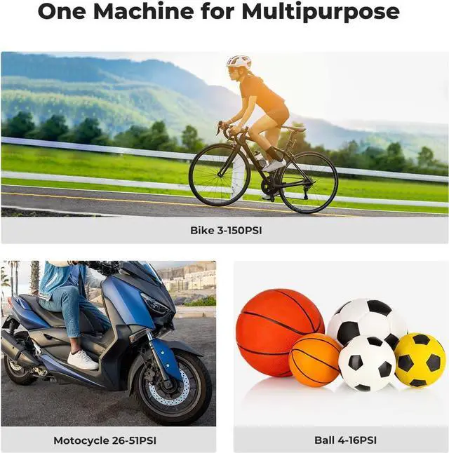 Alt view image 6 of 7 - 150PSI Mini Bike Pump, YOUNGDO Bicycle Tire Inflator with Digital Pressure Gauge, Auto Stop Type-C Function Electric Bike Air Pump with Presta and Schrader Valve for Bicycle, Motorcycle and Ball