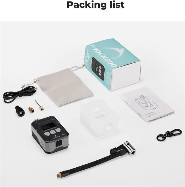 Alt view image 7 of 7 - 150PSI Mini Bike Pump, YOUNGDO Bicycle Tire Inflator with Digital Pressure Gauge, Auto Stop Type-C Function Electric Bike Air Pump with Presta and Schrader Valve for Bicycle, Motorcycle and Ball