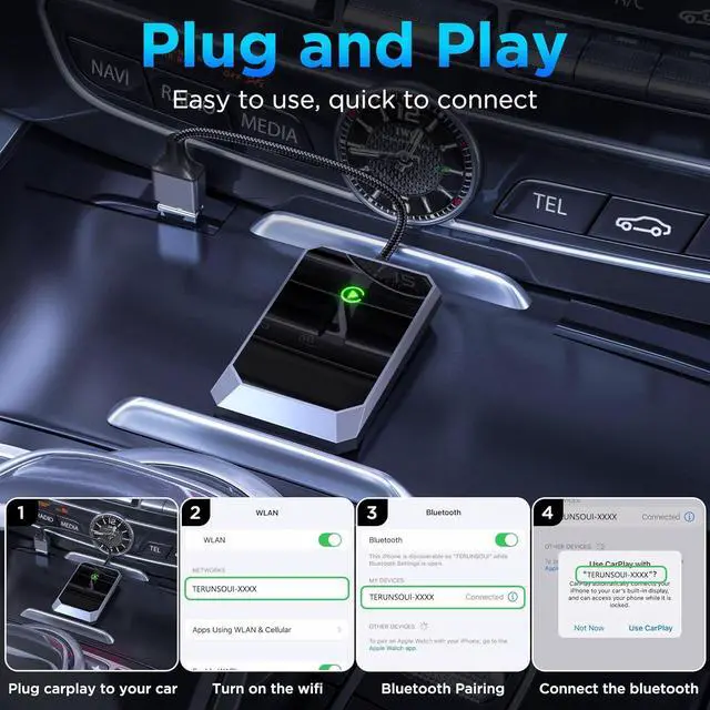 Alt view image 2 of 6 - Wireless Carplay Adapter Converts Wired to Wireless carplay Adapter for iPhone Wireless Control Plug & Play Carplay for Cars from 2017 & for Apple iPhone iOS 10+