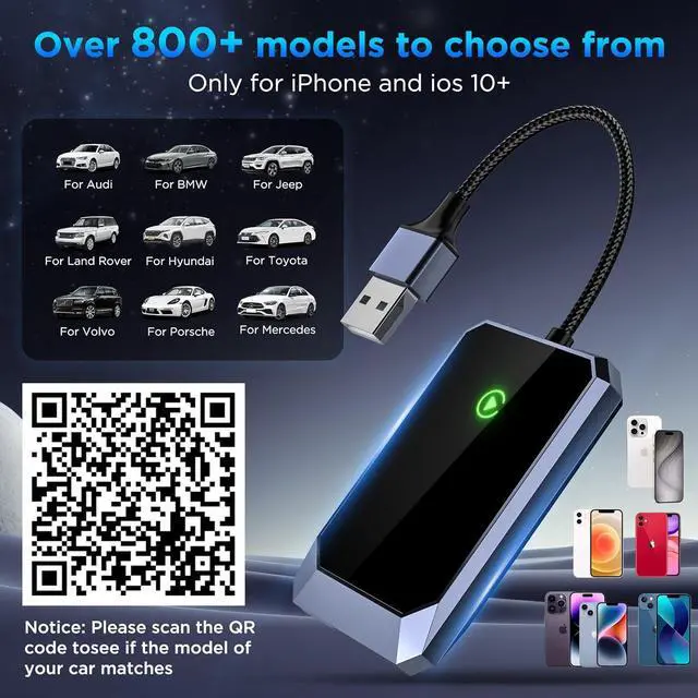 Alt view image 3 of 6 - Wireless Carplay Adapter Converts Wired to Wireless carplay Adapter for iPhone Wireless Control Plug & Play Carplay for Cars from 2017 & for Apple iPhone iOS 10+