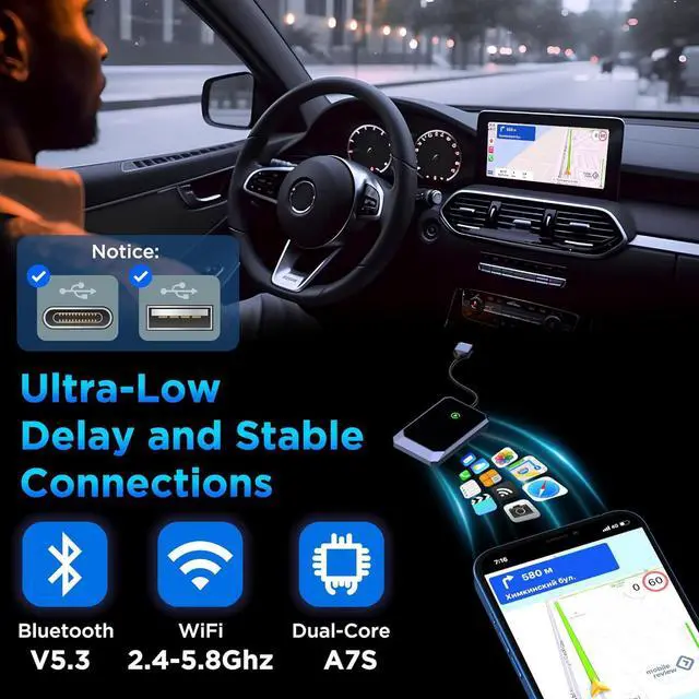 Alt view image 5 of 6 - Wireless Carplay Adapter Converts Wired to Wireless carplay Adapter for iPhone Wireless Control Plug & Play Carplay for Cars from 2017 & for Apple iPhone iOS 10+