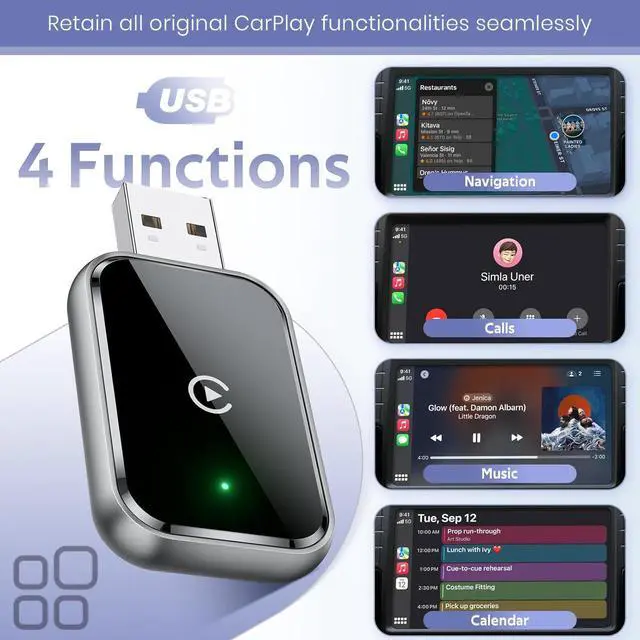 Alt view image 5 of 7 - Wireless CarPlay Adapter for iPhone, Convert Wired to Wireless  CarPlay Adapter, Mini Size with Extension Cable USB & USB-C/Type-C, Stable Control & No Delay, Black