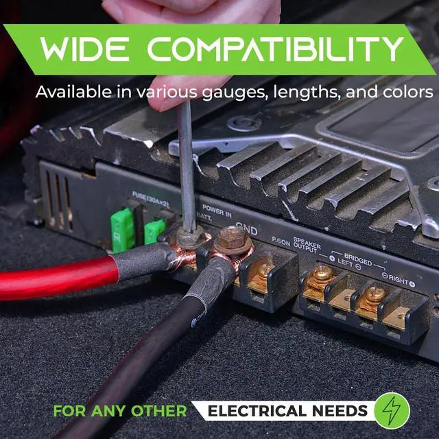 Alt view image 7 of 7 - 4 Gauge Wire, 15 Lugs, 20 Heat Shrink Wrap, for Automotive, Battery Cable, Amp Kit, Amp, CCA Wire, Wire, Amp Kit, Battery Cables, Amp Wiring Kit, (25 feet Each- Black/Red)