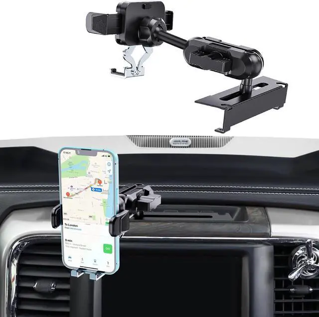 Main image of Metal Phone Mount for Ram Truck 2013-2018, Dash Mount Cell Phone Holder Compatible with RAM 1500/2500/3500 & 2019+ Classic, Metal Ball Adapter Phone Stand Arm Fit for Most Smartphones