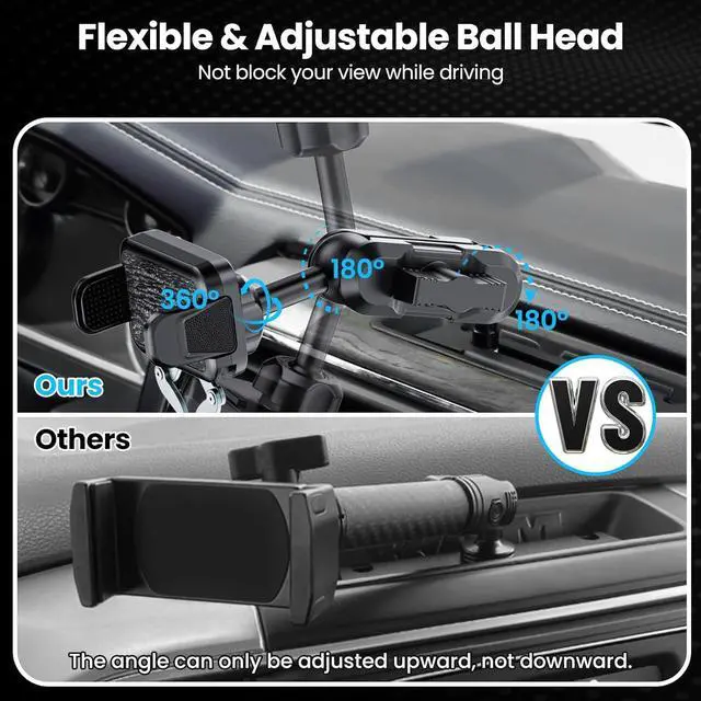 Alt view image 6 of 7 - Metal Phone Mount for Ram Truck 2013-2018, Dash Mount Cell Phone Holder Compatible with RAM 1500/2500/3500 & 2019+ Classic, Metal Ball Adapter Phone Stand Arm Fit for Most Smartphones