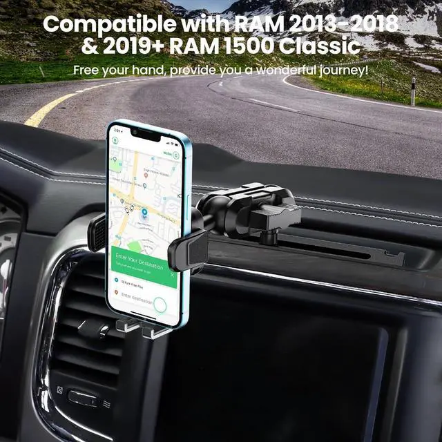 Alt view image 7 of 7 - Metal Phone Mount for Ram Truck 2013-2018, Dash Mount Cell Phone Holder Compatible with RAM 1500/2500/3500 & 2019+ Classic, Metal Ball Adapter Phone Stand Arm Fit for Most Smartphones