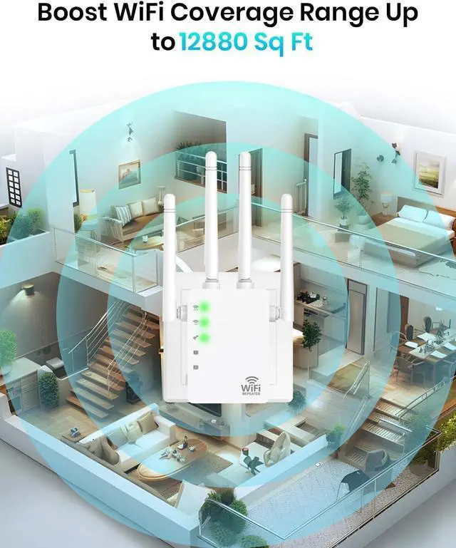 Alt view image 3 of 7 - WiFi Extender, WiFi Extender Signal Booster Dual-Band(5.8G&2.4G) Wireless Repeater Coverage to 12880 sq. ft & 105 Devices, 1-Tap Setup, Supports Ethernet Port, Faster Speed
