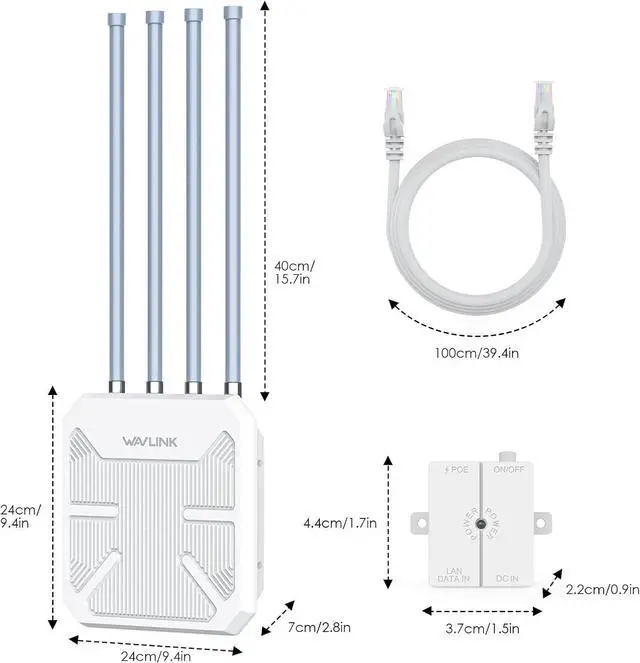 Alt view image 7 of 7 - WAVLINK Outdoor WiFi 6 Wireless Access Point, AX1800 WiFi 6 Extender Long Range, Support Active PoE, 4x8dBi Antennas,Work with Starlink/Repeater/Router,IP67,Up to 128 Devices for Farm,Yard,RV,Campsite